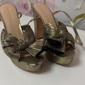 Loeffler Randall Metallic Gold Bow Heels